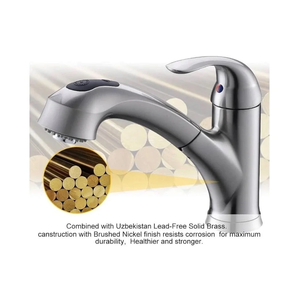 Kaiping Glamour Kitchen Faucet Single Handle Pull Out Sprayer Tap Brushed Nickel